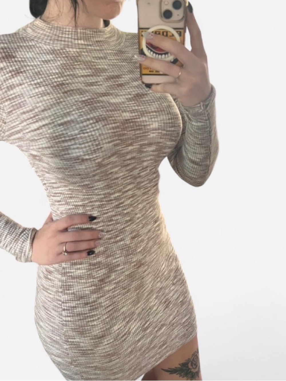 L.A. Hearts Ribbed Knit Mini Dress in Beige and Cream